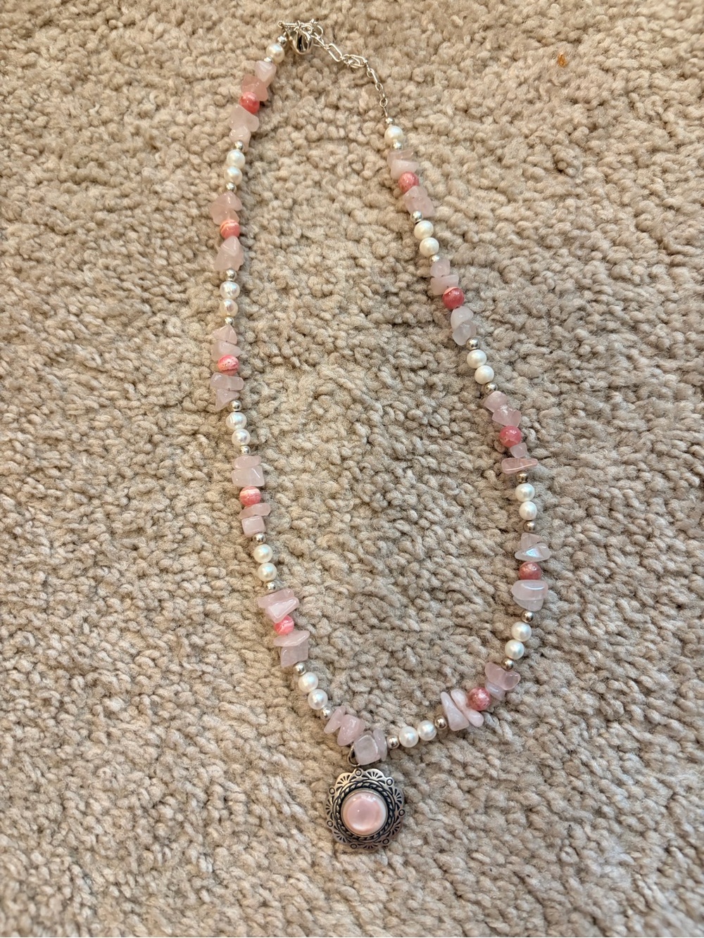 Carolyn Pollack Rhodonite, Freshwater Pearl and Rose Quartz 18inch Necklace